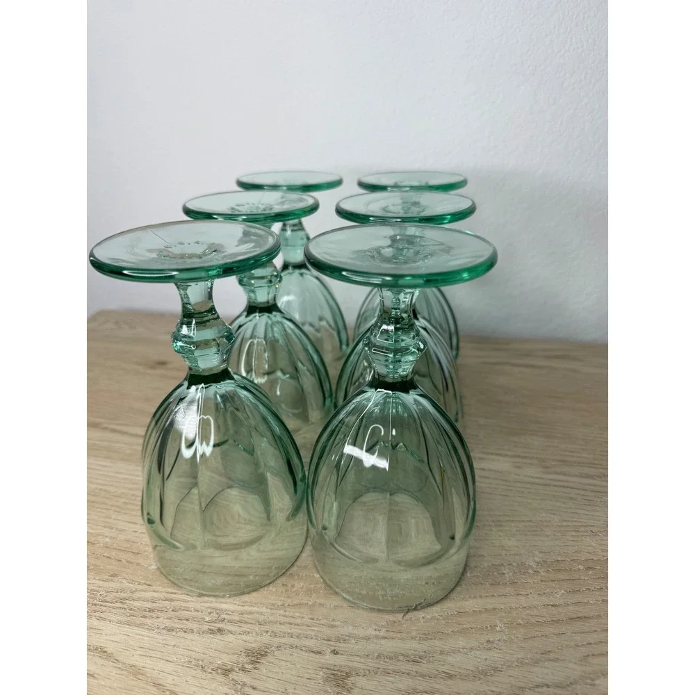 Libbey‎ Duratuff Gibraltar Green Glass Wine Goblets Set of 6 Sage Seafoam 6.75in